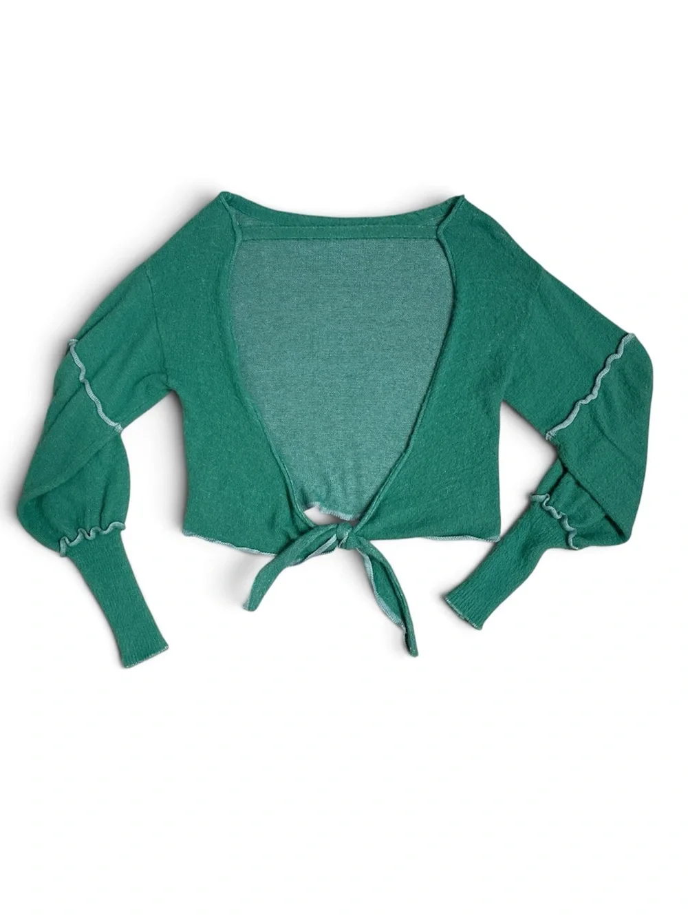 Free People “Mint” Teal Green Cropped Got Your Back Knit Sweater Top Size XS